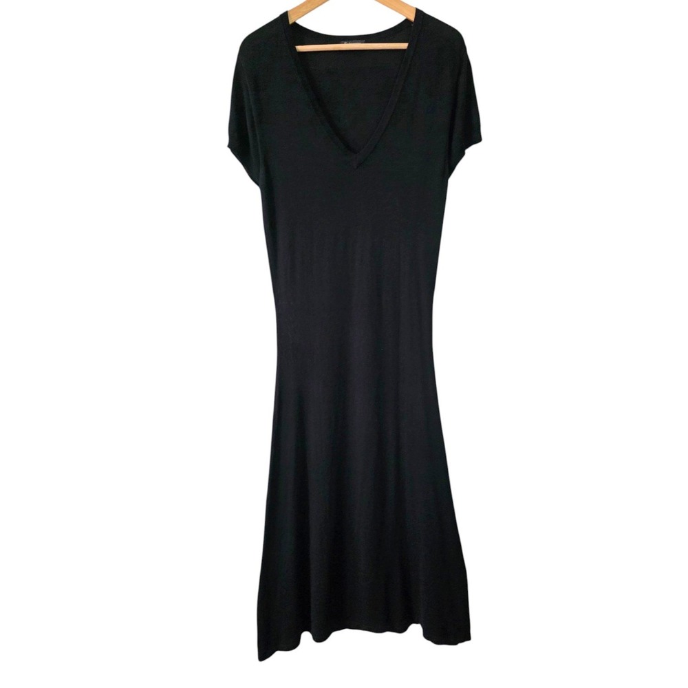Sinequanone Black Short Sleeve Lightweight Knitted V-Neck Midi Dress T40 US 8